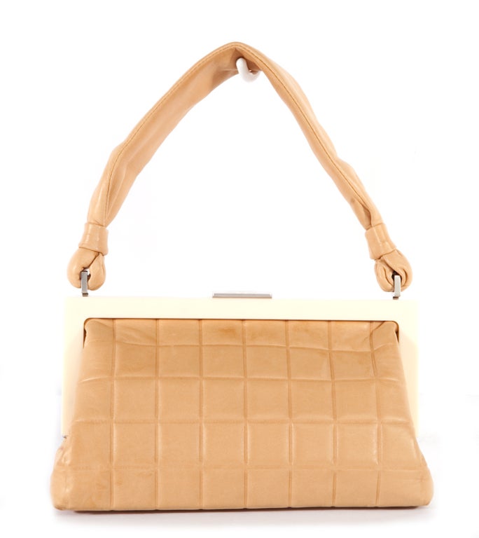 CHANEL Beige Lambskin Cube Quilted Frame Bag Mint