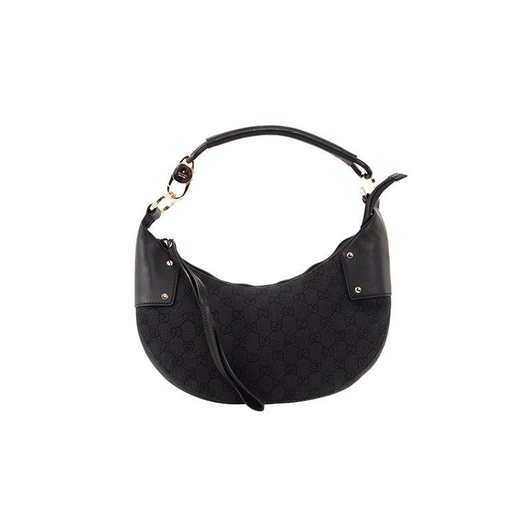 GUCCI Monogram GG Black Denim Crescent Hobo Bag For Sale