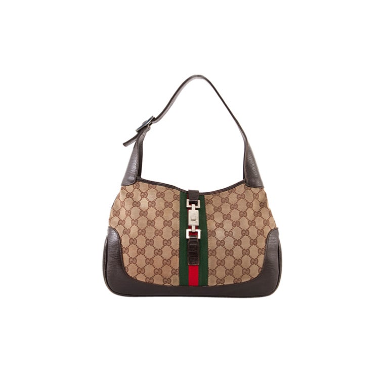 GUCCI Monogram GG Classic Stripe Small Jackie O Bag For Sale at