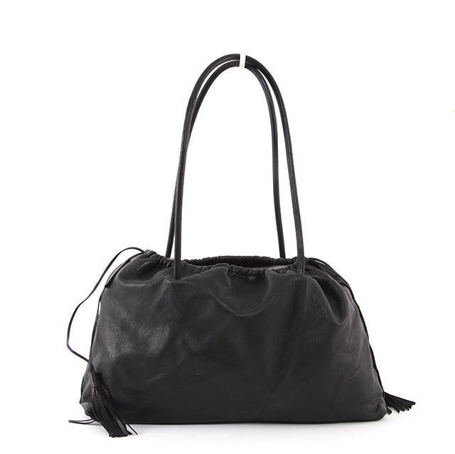 GUCCI Black Leather Tasseled Shoulder Bag