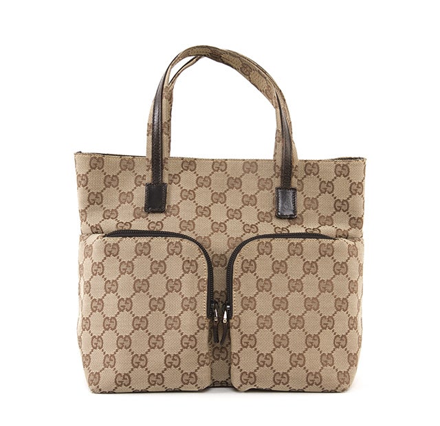GUCCI Monogram Canvas GG Double Pocket Tote Bag