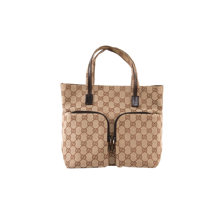 GUCCI Monogram Canvas GG Double Pocket Tote Bag For Sale at 1stDibs ...
