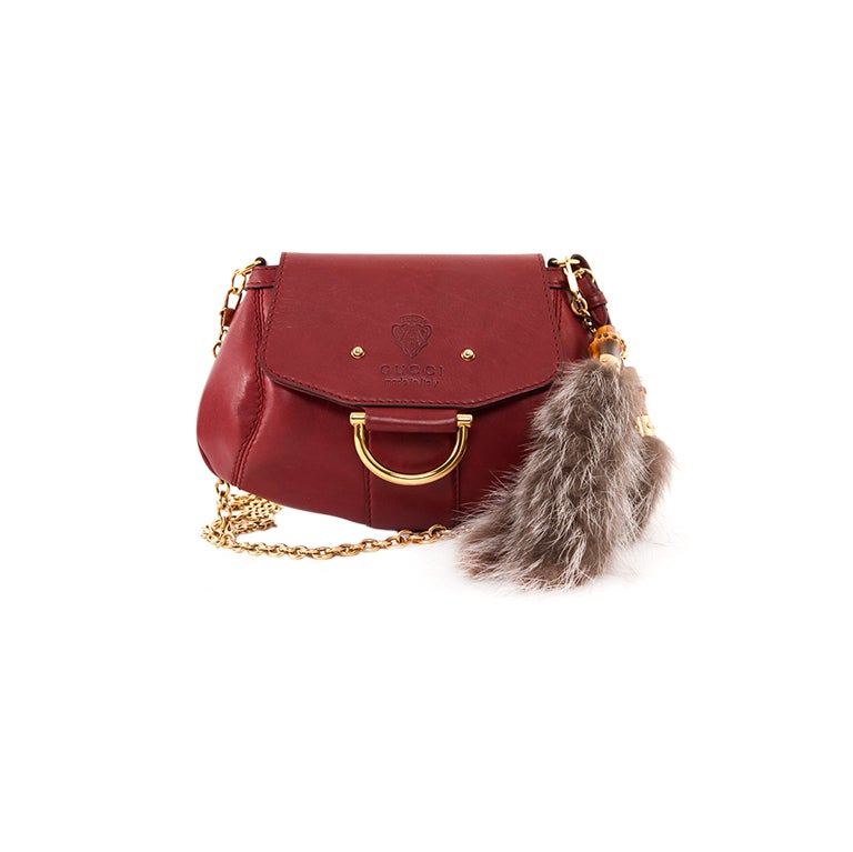 GUCCI Leather Fox Tail Fur SMILLA Crossbody Shoulder Bag For Sale