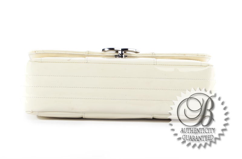 CHANEL Ivory Patent Leather Cube Quilted Flap Bag For Sale 1