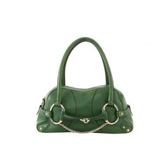 GUCCI Deep Green Pebbled Leather Classic Horsebit Wave Bowler Ba