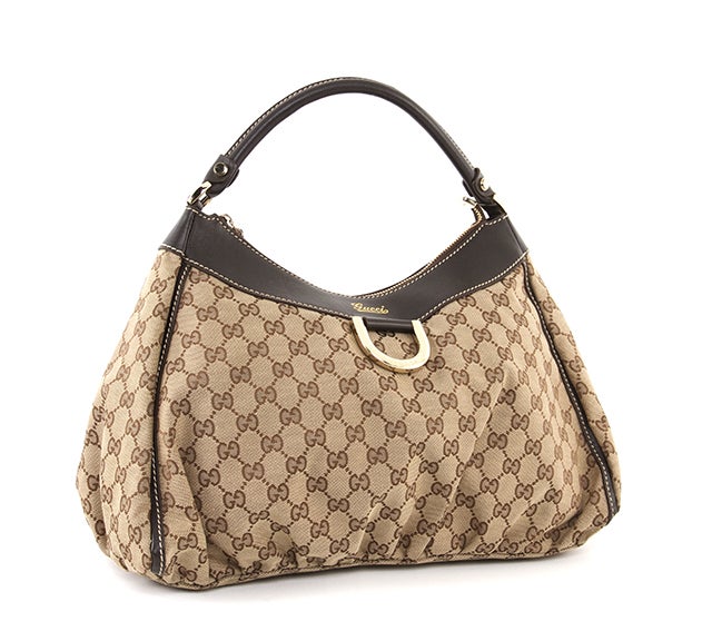 GUCCI Monogram Canvas D-Gold Hobo Bag