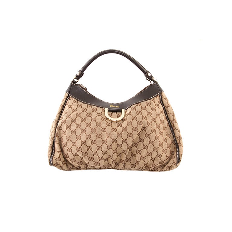 GUCCI Monogram Canvas D-Gold Hobo Bag For Sale