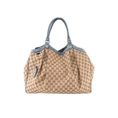 GUCCI Monogram GG Gray Blue Beige Sukey Large Bag