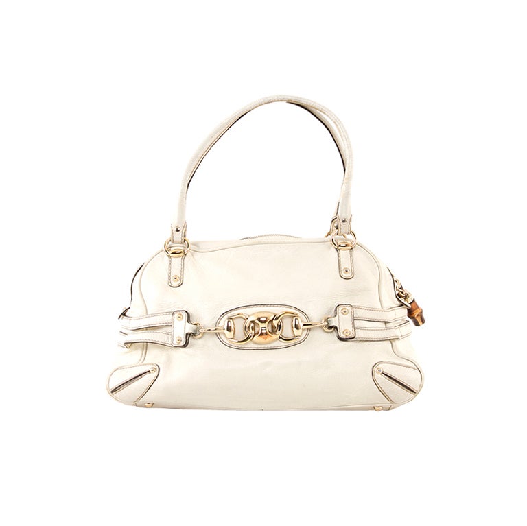 GUCCI White Leather Wave Bowler Large Satchel Bag For Sale