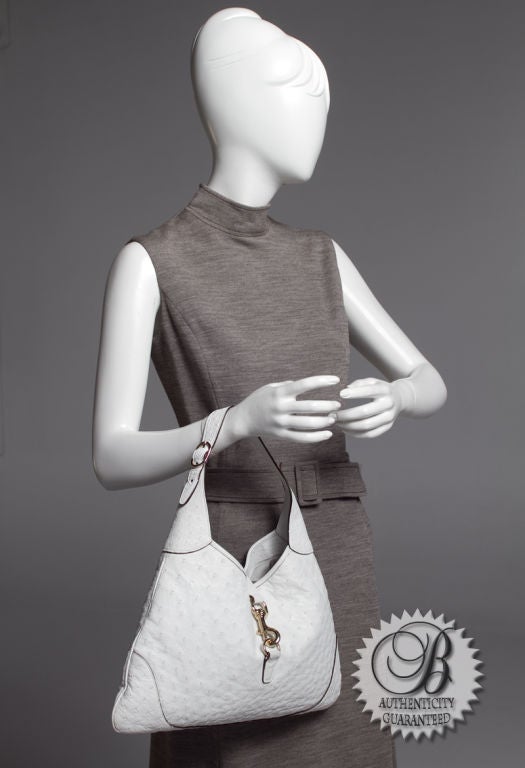 DUPLICATE GUCCI White Ostrich Jackie O Bouvier Hobo Bag 7