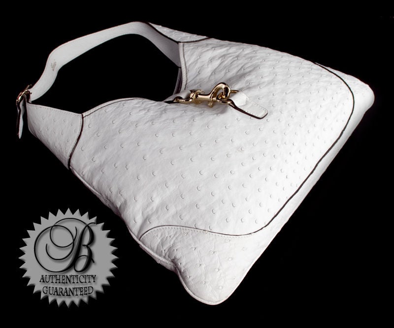 Women's DUPLICATE GUCCI White Ostrich Jackie O Bouvier Hobo Bag