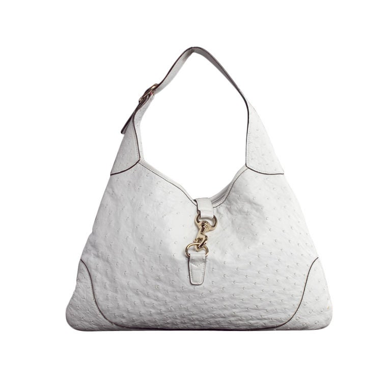 DUPLICATE GUCCI White Ostrich Jackie O Bouvier Hobo Bag