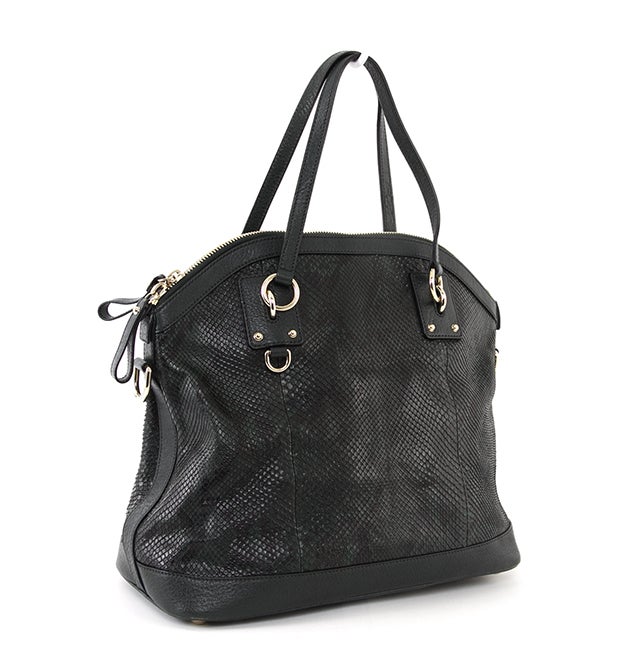 GUCCI Deep Emerald Green and Black Large Python Tote Bag