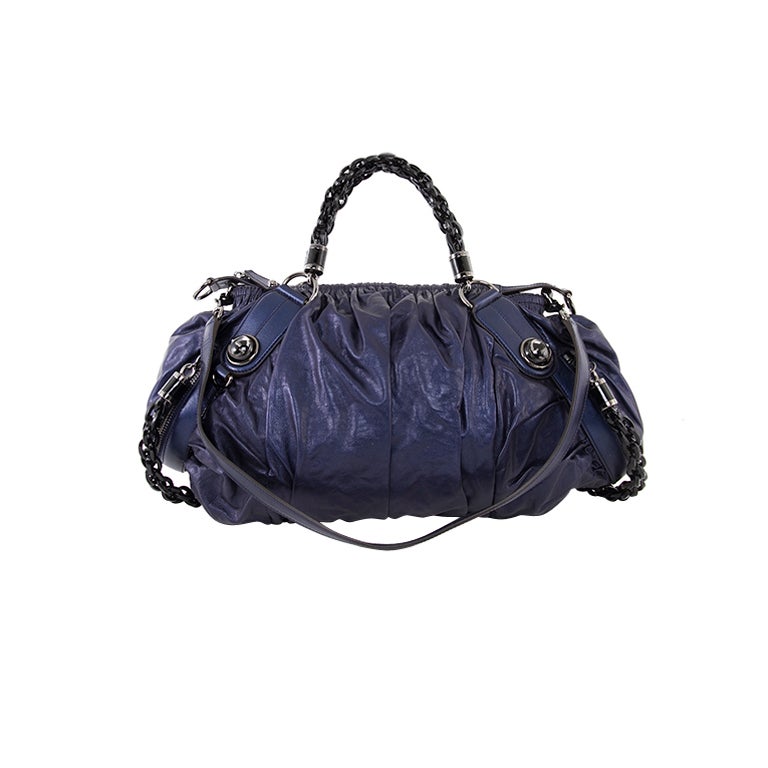 GUCCI Indigo Blue Large Galaxy Doctor Bag Chain Tote For Sale