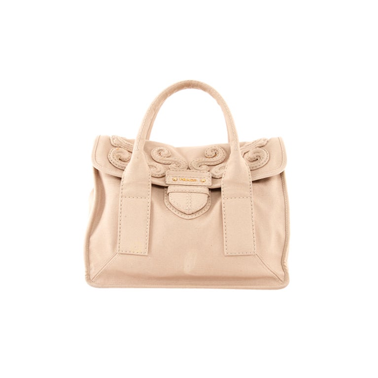 PRADA Runway Beige Canapa Baroque Flap Canapa Bag Tote