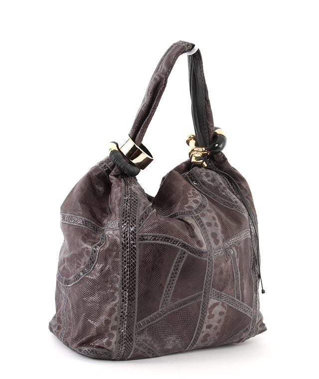 JIMMY CHOO Watersnake Lizard Large Textured SABA Ring Bag Hobo