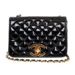 CHANEL Patent Lambskin Leather Single Chain Shoulder Flap Bag