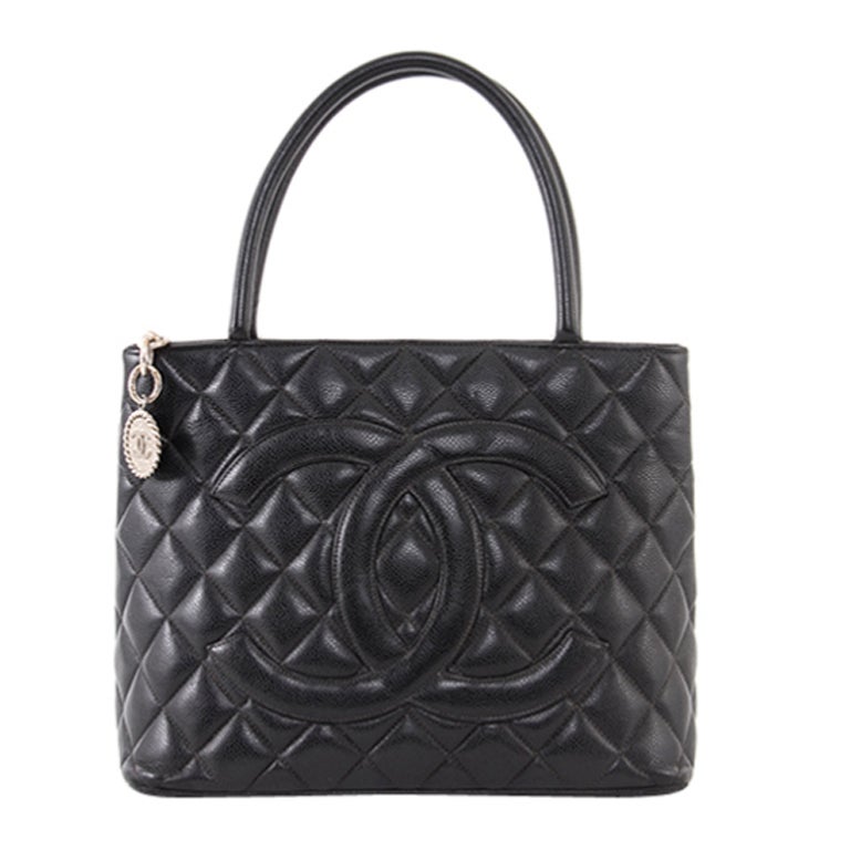 Chanel Black Caviar Leather Classic Quilted Medallion Bag For Sale