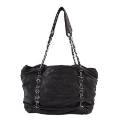 Chanel Black Leather Sharpei CC Tote Shoulder Bag