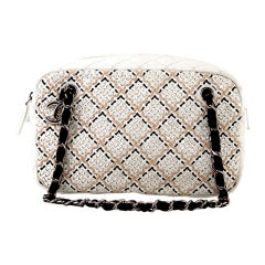 Chanel White Diamond Chain on Stitch Camera Bag