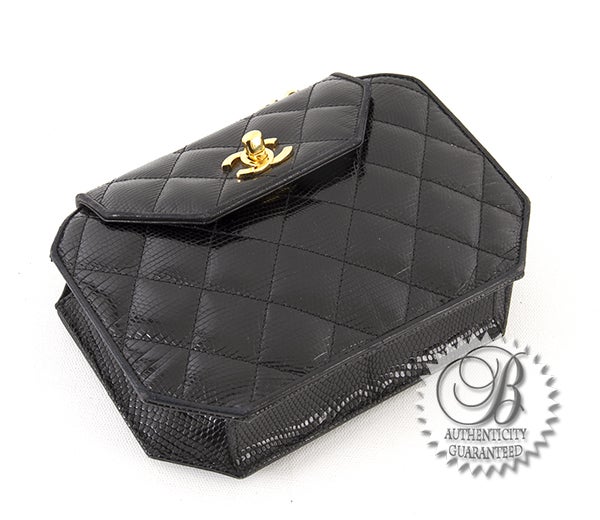 Women's Chanel Black Lizard Skin Octagonal Long Chain Strap Exotic Bag For Sale
