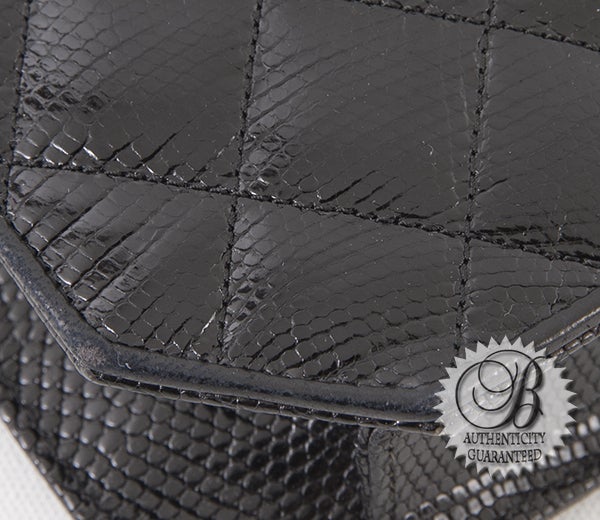 Chanel Black Lizard Skin Octagonal Long Chain Strap Exotic Bag For Sale 2