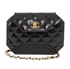 Chanel Black Lizard Skin Octagonal Long Chain Strap Exotic Bag