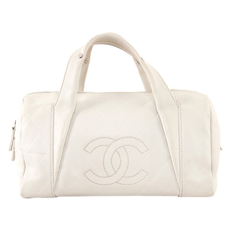 Chanel Ivory Lambskin Leather Doctor Chevron Satchel Bag For Sale