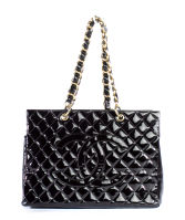 CHANEL Black Patent Grand Shopping Tote Bag
