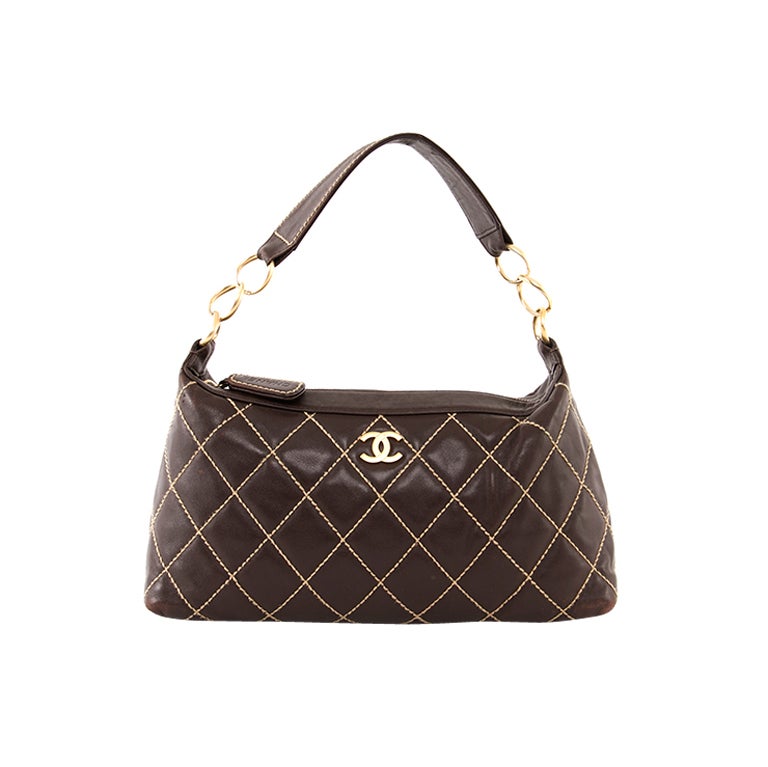 Chanel Chocolate Brown Lambskin Leather Surpique Hobo Shoulder B For Sale