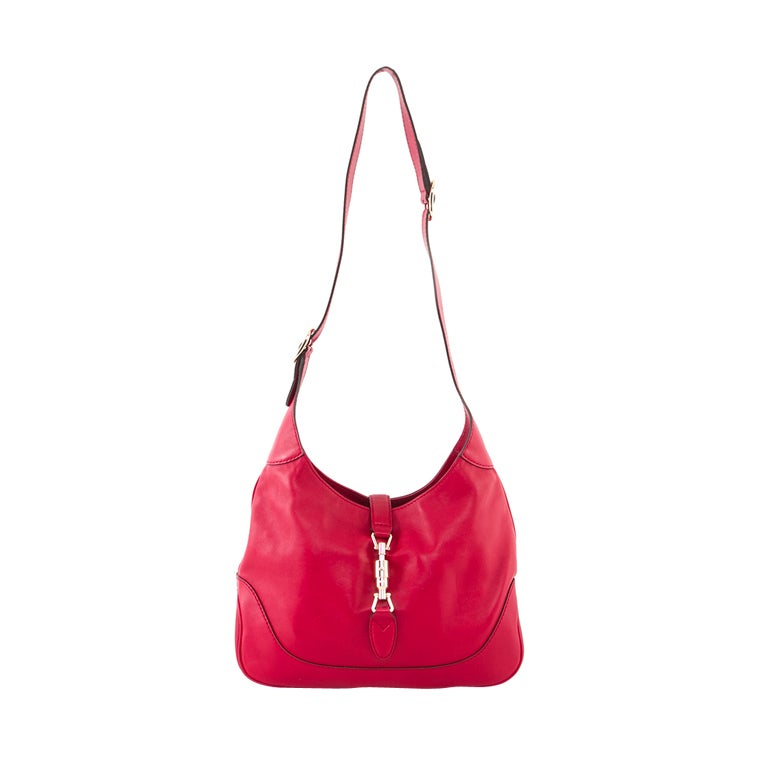 Gucci Red Leather Jackie Shoulder Bag Long Strap For Sale