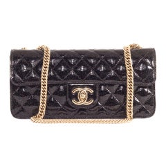 Chanel Black Patent Glitter Sparkle Sab Rabat Class E/W Quilted