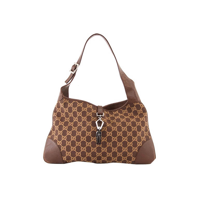 Gucci Brown Monogram GG Jackie Bouvier Hobo Bag Medium For Sale
