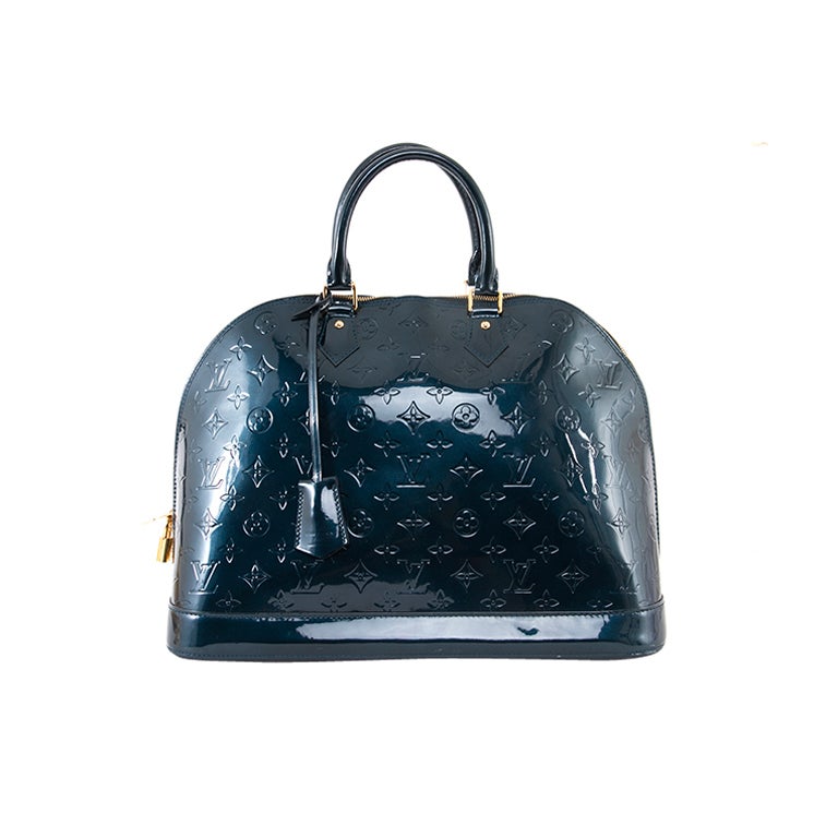 Louis Vuitton Bleu Nuit Vernis Alma MM Bag For Sale