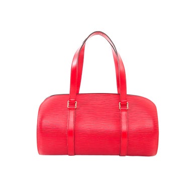 Authentic Louis Vuitton Epi Leather Soufflot Barrel Bag w Mini Bag Red Rouge