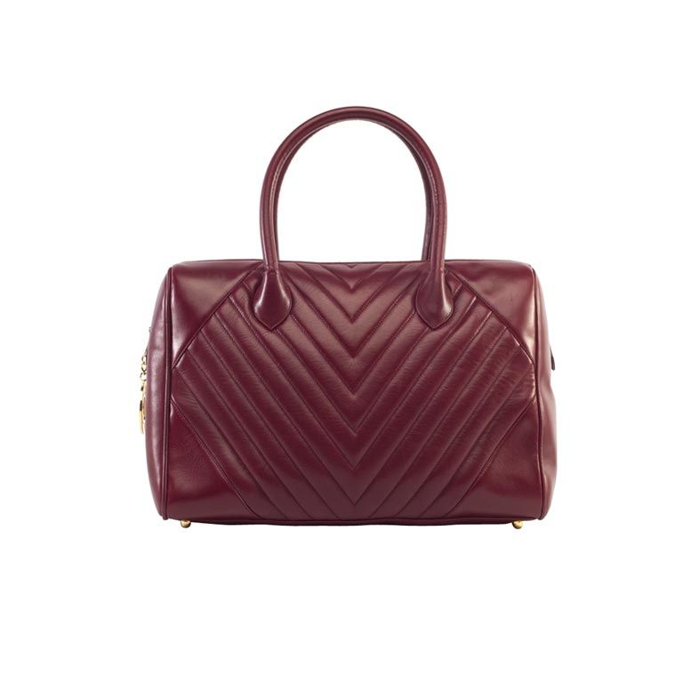 DUPLICATE Chanel Burgundy Lamb Chevron Boston Speedy Bag Rare