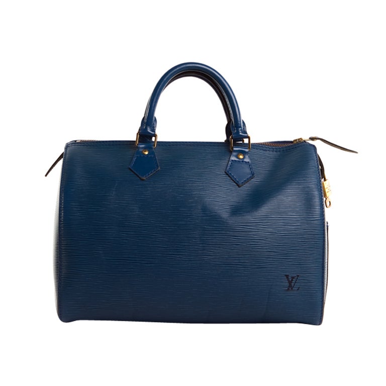 Louis Vuitton Blue Epi Leather Speedy 30 Bag For Sale