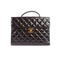 CHANEL Black Patent Jumbo Quilted Kelly Briefcase Bag