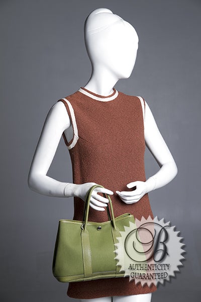 Hermès - Hermès Garden File 28 Negonda Leather Canvas Tote Bag-Green Brown Silver Hardware