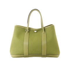 Hermes Garden Party TPM Canvas Leather Green Tote Bag