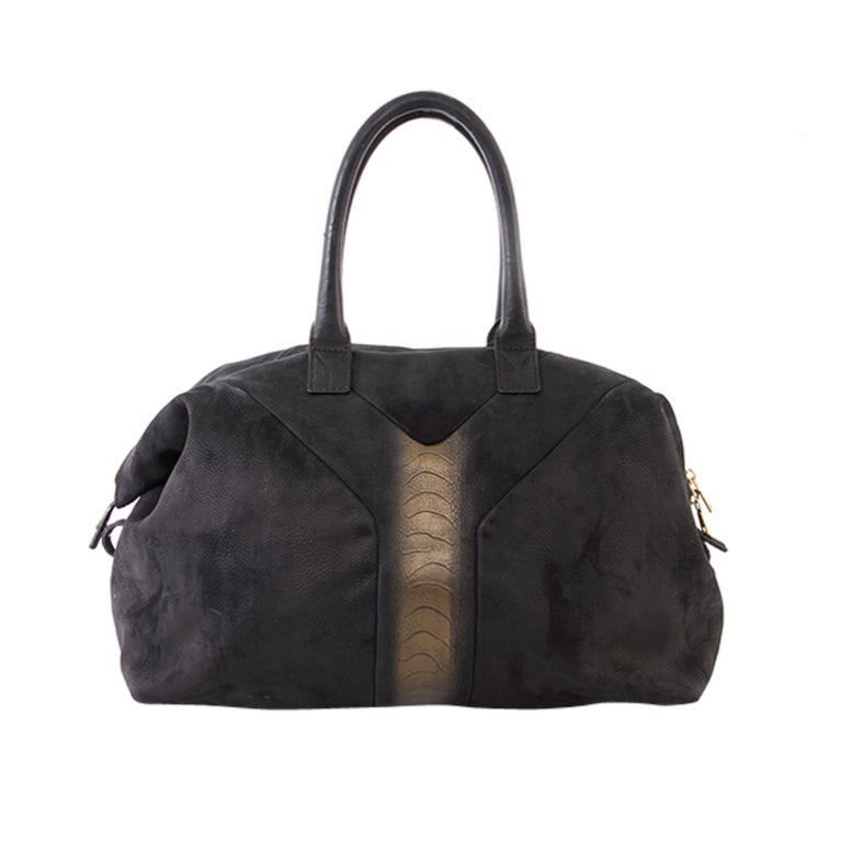YSL Yves Saint Laurent Black Metallic Stingray Large Easy Satche For Sale