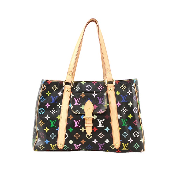 Louis Vuitton Monogram Black Multicolor Aurelia MM Tote Bag For Sale