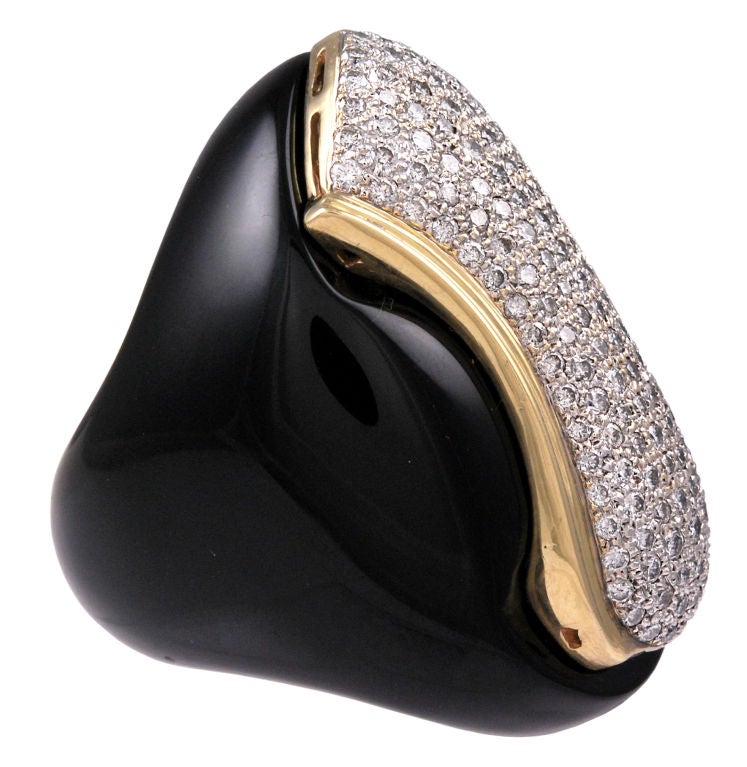 Bold Diamond & Onyx Ring, Gold