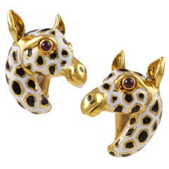 Carlos C., Giraffe Enamel, Ruby, Gold Earrings