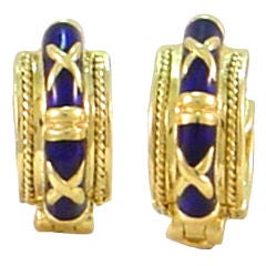 HIDALGO Blue Enamel 
Gold Earrings