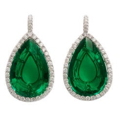 Striking Reconstructed Emerald Diamond Earrings