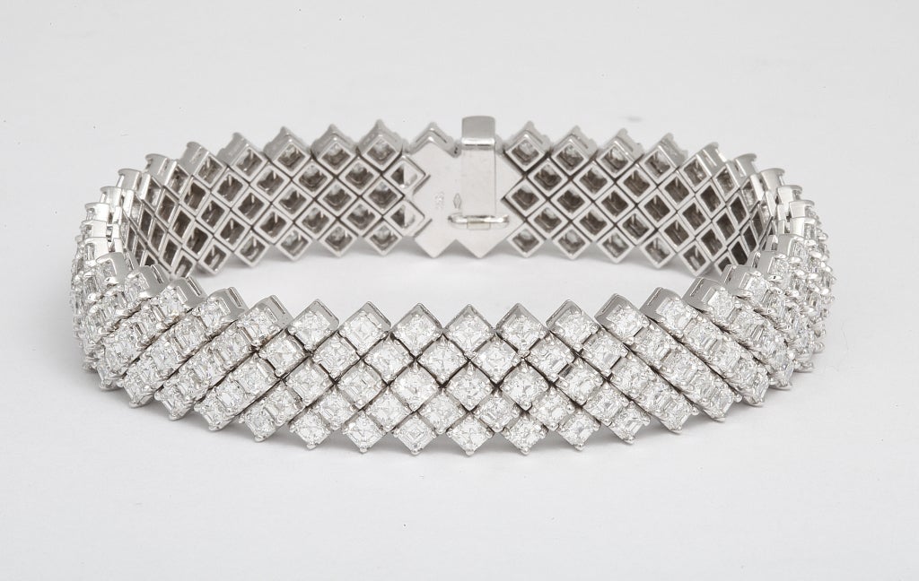 Women's Five Row Asscher Cut Diamond Bracelet For Sale