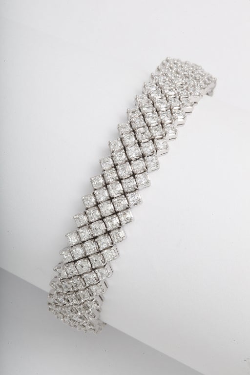 Five Row Asscher Cut Diamond Bracelet For Sale 1