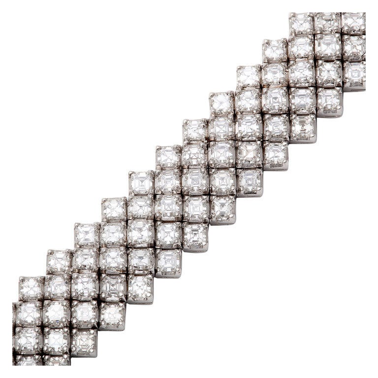 Five Row Asscher Cut Diamond Bracelet For Sale