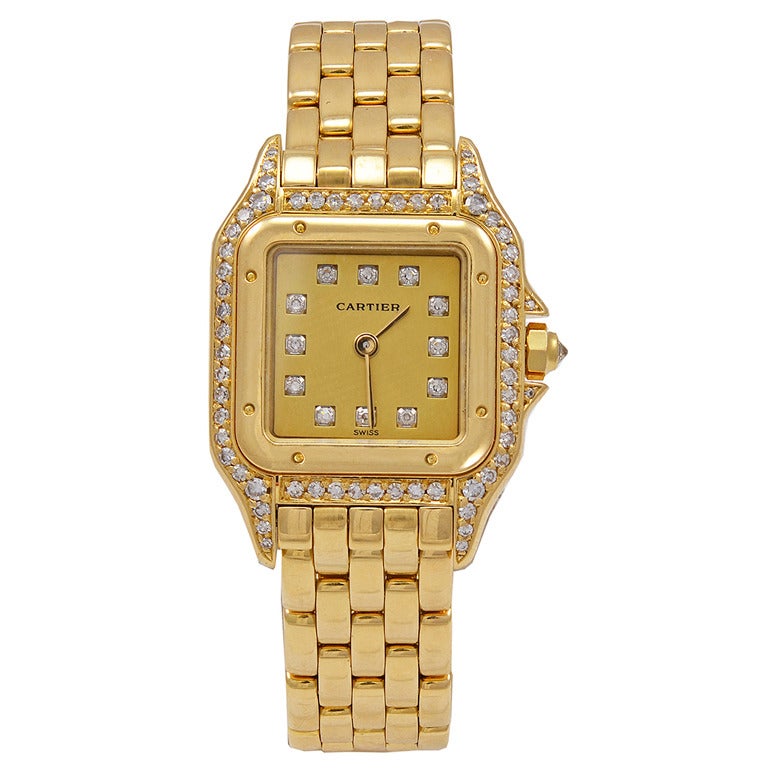 Cartier Lady's Yellow Gold and Diamond Panthere Wristwatch with Bracelet